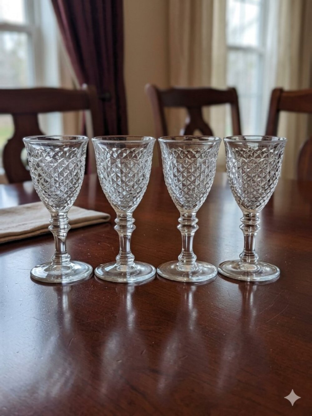 Set of 4 Wine Glass English Hobnail Clear holds 2 ounces